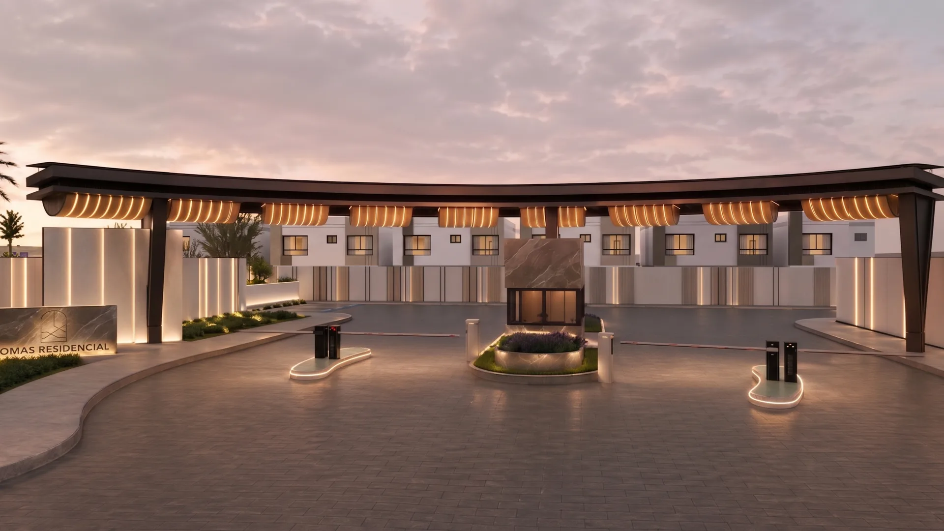 Desarrollo residencial de COINHA al atardecer