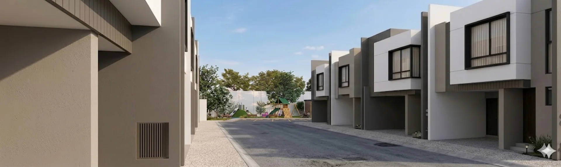 Calle de residencias y fachadas de Lomas Residencial